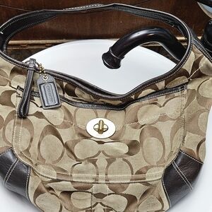 Coach Brown and Tan Signature Hobo Bag